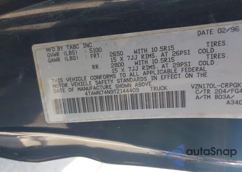 1996 Toyota Tacoma Xtracab Sr5 from USA, damaged, VIN 4TAWN74N9TZ144409